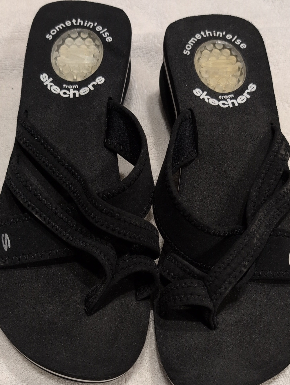 Skechers Women’s Black Thong Sandal with Cushioned Heel